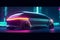 concept generic automated self driving taxi design in electric futuristic neon style with copy space at night, mixed digital 3d