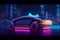 concept generic automated self driving taxi design in electric futuristic neon style with copy space at night, mixed digital 3d