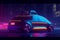 concept generic automated self driving taxi design in electric futuristic neon style with copy space at night, mixed digital 3d