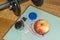 Concept - Getting in Shape, Measuring Tape, Apple, Scale and Dumbbell