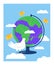 Concept global delivery post service, carrier pigeon sitting near globe, mail operation flat vector illustration
