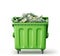 Concept of global garbage recycling. Cash in trash container isolated