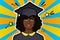 Concept of a graduating class. Girl in Graduation cap in pop art style