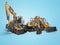 Concept group of construction machinery excavator mini loader 3D rendering on blue background with shadow