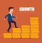 concept growth success businessman walk stairs coins