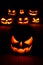 The concept of Halloween. Many glowing fiery light angry scary p