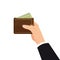 Concept with hand and wallet full of money. Online shopping. Pay per click. Money making. Isolated. Vector illustration. Cartoon s