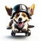 Concept Happy Cute dog play skateboarding