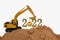 Concept Happy new year 2022,With excavator