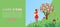 Concept of happy spring love or valentine day , two enamored under a love bloossom tree in the spring season web banner
