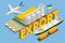 The concept of harvest, export, import. Isometric Grain Export. Global logistics network, logistic import export and