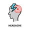 Concept of Headache icon, modern flat editable line design vector illustration