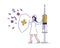 Concept Of Health Care And Children Vaccination. Doctor Pediatrician Woman With a Big Shield And Syringe of Vaccine