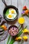 Concept of healthy breakfast with bright spring mood