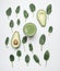 Concept of healthy eating, spinach leaves, avocado, smoothies on white background, flat lay