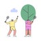 Concept Of Healthy Lifestyle And Leisure. Seniors Man And Woman Play Badminton Together. Aged Characters