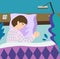 Concept of healthy sleep. Sleeping smiling woman in bed. Colorful cartoon vector illustration.