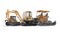 Concept heavy equipment excavator mini loader paver front view 3d illustration on white background with shadow