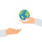 Concept of heritage earth for future generations. Adult pass hands globe in children s hands