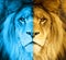 Concept of hidden potential, independence, freedom. Lion in the color of the flag of Ukraine