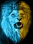 Concept of hidden potential, independence, freedom. Roarning Lion in the color of the flag of Ukraine