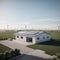 Concept of a home energy storage system based on a lithium ion battery pack situated in a modern garage with view on a vast