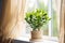 concept of home gardening. Zamioculcas in flowerpot on windowsill. Home plants on the windowsill. Green Home plants in a pot on