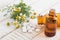 Concept homeopathy. Bottles with medicines and natural herbs.