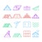 Concept House Roof Construction Thin Line Icon Set. Vector