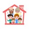 Concept housing a big family. Mother father and child and grandfather a and grandmother in new house with a roof. design vector