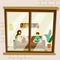 The concept of human life, vector. Exterior wall of the house with a window in which people. Mom and son are sitting on the couch