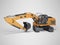 Concept hydraulic excavator with backhoe detailed 3d rendering on gray background with shadow