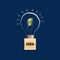 Concept Idea. Light bulb on a blue background. The concept of bright ideas for business, frequently asked questions, creative