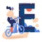 Concept illustration for enduro sport racing on off road motorcycles with woman in helmet and large letter E