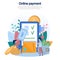 Concept illustration of online payment of the order, purchase of services, purchase of goods, cashless payments, mobile applicatio