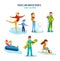 Concept of illustration - people and winter sports, entertainment, recreation.