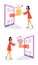 Concept illustration of young woman receives online congratulations through smartphone to valentine`s day