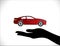 Concept Illustrations of Car Insurance or Car Protection scheme using Hand Silhouettes beautiful bright red Car