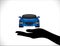 Concept Illustrations of a Car Insurance or Car Protection using Hand Silhouettes beautiful bright blue Car
