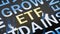 Concept image of business tag ETF. Three-dimensional letters geometrically on a white background. EBITDA, TRUST