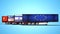 Concept of importing goods from Israel to Europe China America trailers dump trucks 3d render on blue background with shadow