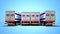 Concept of importing goods from Israel by trailers dump trucks 3d render on blue background with shadow