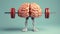 The concept of improving memory, concentration, performance. Human brain with barbell created with generative AI