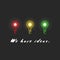 Concept innovation ideas, inspiration creative result, row three colorful light bulbs, realistic light black background