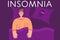The concept insomnia with man. A tired person lies in bed and cannot sleep, sleep disorder. Anxiety person bed. Vector