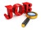 Concept job search magnifier with red text