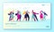 Concept of landing page with flat happy dancing couples people. Young men and women enjoying classical dance.