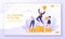 Concept of landing page on teamwork, career, rich goal success achievement theme with successful flat business people characters.