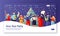 Concept of landing page on winter holidays theme. Website layout with flat people characters celebrating New Year