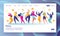 Concept of landing page with young happy dancing people. Young men and women enjoying dance party. Colorful vector illustration.